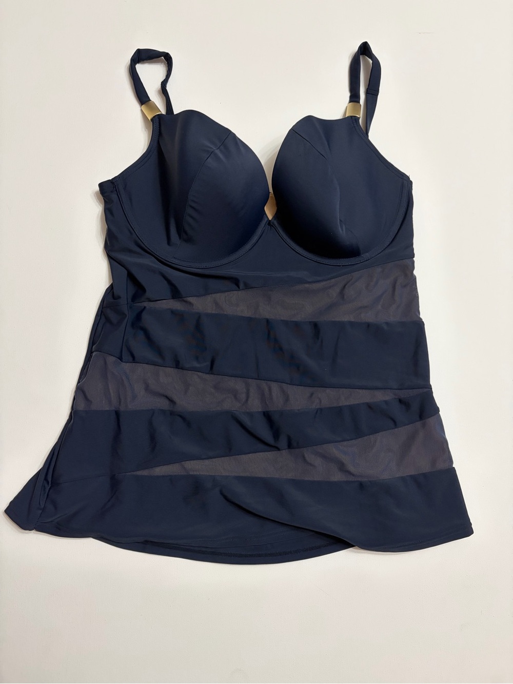 Cacique Navy Blue Mesh Panel
Tankini Top Underwire Adjustable Straps 40DD